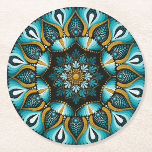 Elegant Blue Mandala Helig Geometry Boho Zen Underlägg Papper Rund
