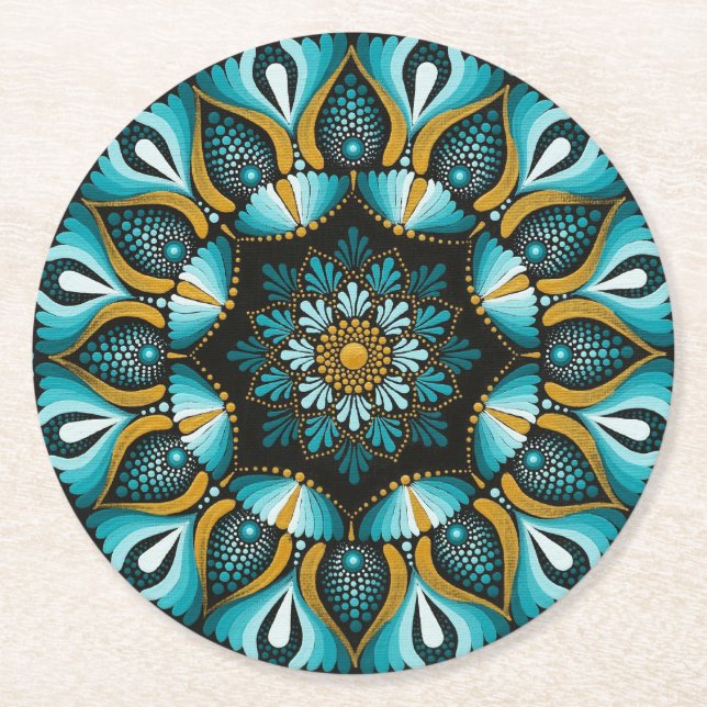 Elegant Blue Mandala | Helig Geometry Boho | Zen Underlägg Papper Rund (Framsidan)