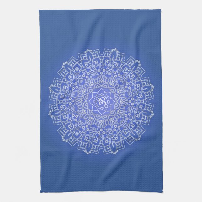 Elegant Blue Mandala med OM Kökshandduk (Vertikal)