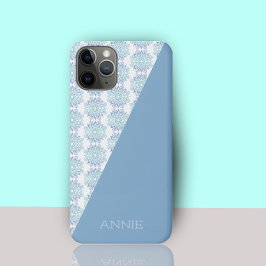 Elegant Blue Mandala Mönster på Vita Namn
