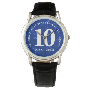 Elegant Blue Marble 10 Years arbetsårsdag Armbandsur