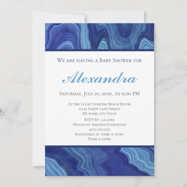 Elegant Blue Marble Agate Baby Shower (Framsida)