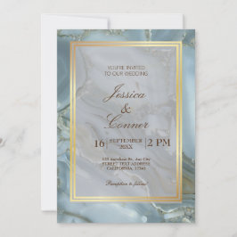 Elegant Blue Marble bröllop guld minimalist Inbjudningar