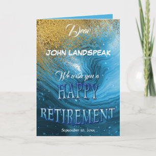 Elegant Blue Marble &Guld Glitter Lycklig Pension Kort