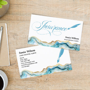 Elegant Blue Marble Professionell Insurance Agent Visitkort