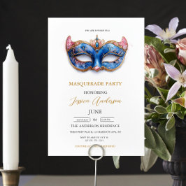 Elegant Blue Masqueraad Party Birthday Inbjudningar