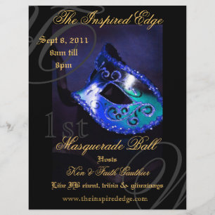 Elegant Blue Masquerad Boll Party, händelseutfälla Reklamblad
