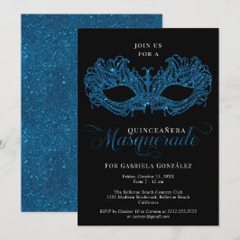 Elegant Blue Masqueramask Quinceanera Inbjudningar