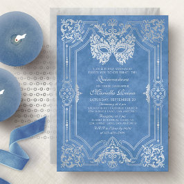 Elegant Blue Masqueramask Quinceanera Inbjudningar