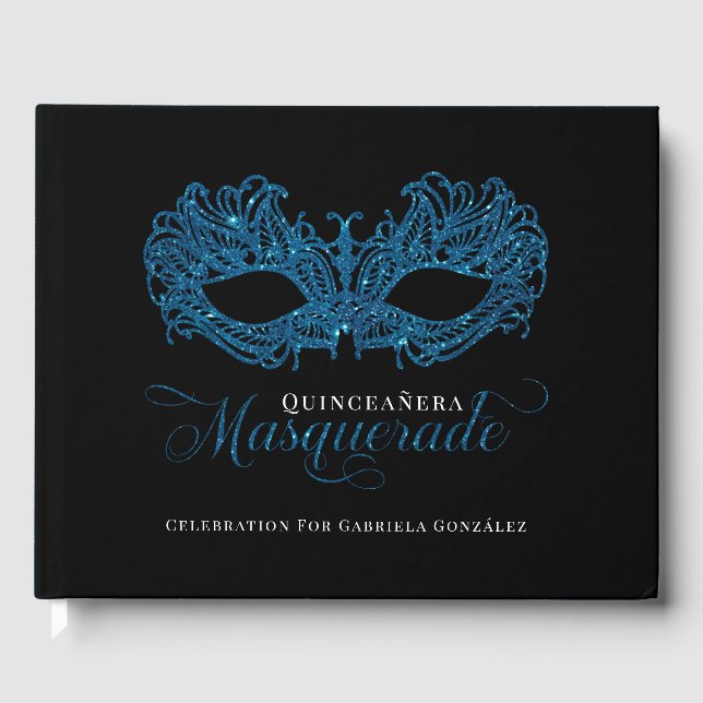 Elegant Blue Masqueraquinceanera Guest Bok (Framsida)