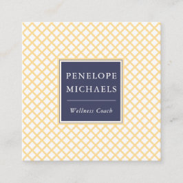 Elegant Blue med Gult Trellis Mönster Fyrkantigt Visitkort