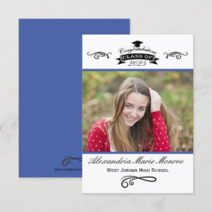 Elegant Blue - Meddelande om 3 x 5 Studenten Inbjudningar