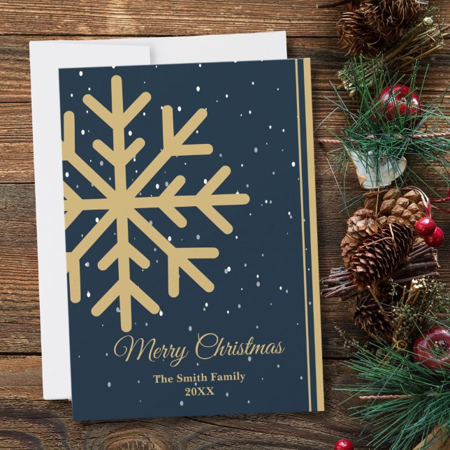 Elegant Blue Merry Christmas Snowflake Flat Julkort (Skapare uppladdad)