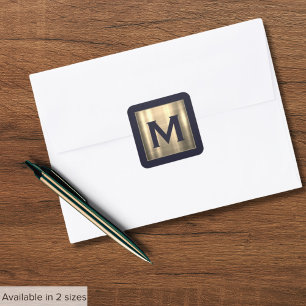 Elegant Blue Metallic Guld Initial Fyrkantigt Klistermärke