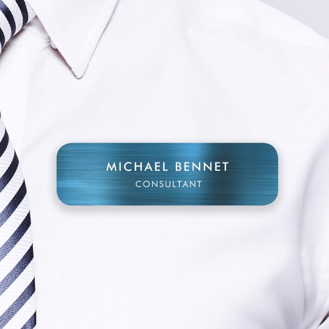 Elegant Blue Metallic Professionell Business Namnbricka (Elegant Blue Metallic Professional Business Name Tag)