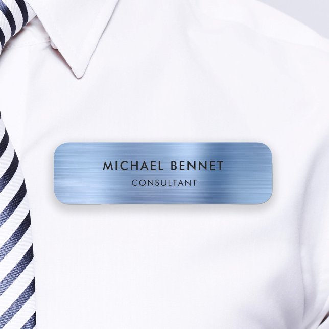 Elegant Blue Metallic Professionell Business Namnbricka (Elegant Blue Metallic Professional Business Name Tag)