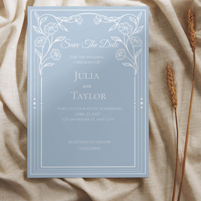  Elegant Blue Minimal Save the Date Inbjudningar (Skapare uppladdad)