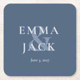 Elegant Blue Minimalist ampersand Wedding  Underlägg Papper Kvadrat