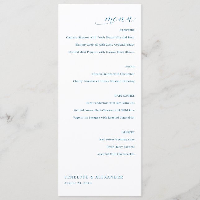 Elegant Blue Minimalist Menu Meny (Framsida)