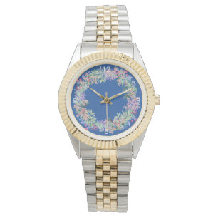 Elegant Blue Modern Blommigt Kvinnobevakning Armbandsur