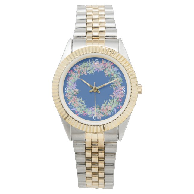 Elegant Blue Modern Blommigt Kvinnobevakning Armbandsur (Framsida)