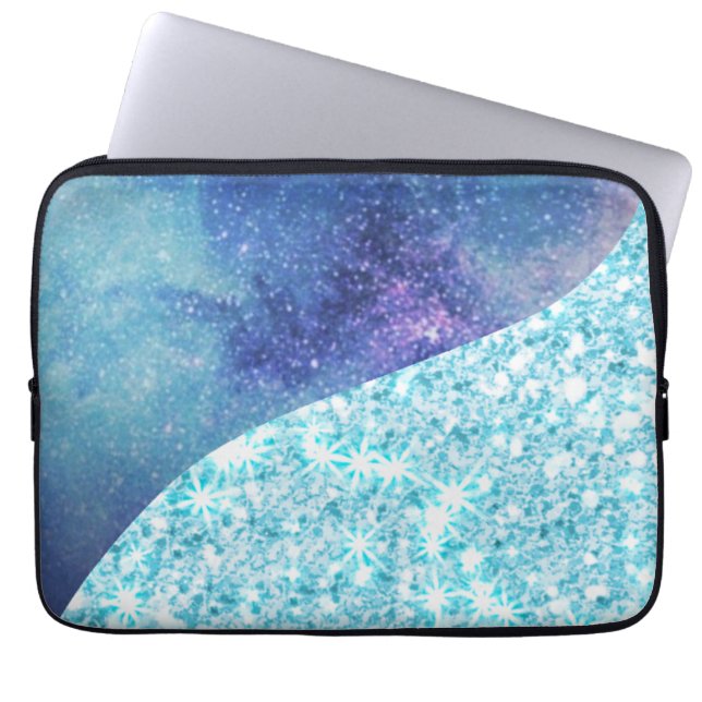 Elegant Blue Modern gradient galaxy glitter star Laptop Fodral (Framsidan)