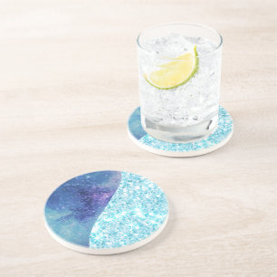 Elegant Blue Modern gradient galaxy glitter star Underlägg
