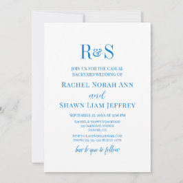 Elegant Blue Modern Monogram Backyard Wedding Inbjudningar