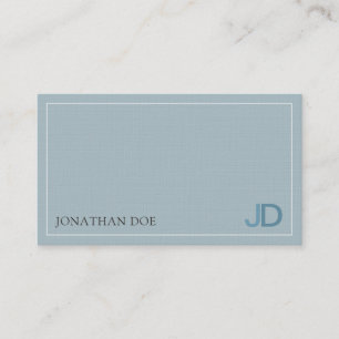 Elegant Blue Modern Monogram Premium Linen Luxury Visitkort