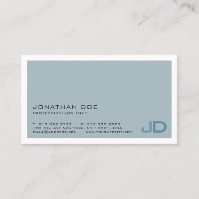 Elegant Blue Modern Monogram Professionell Matte Visitkort (Framsida)