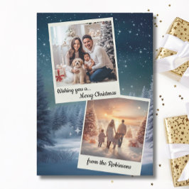 Elegant Blue Modern Two Photo Collage jul Julkort