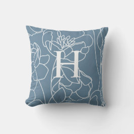 Elegant Blue Modern Wildflower Monogram Name Kudde