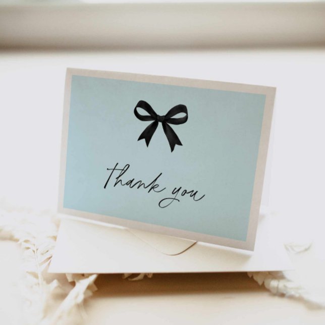 Elegant Blue Möhippa - tackkort Inbjudan (Blue Bow Bridal Shower thank you card)