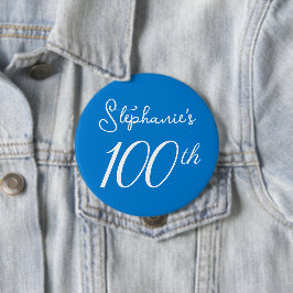 Elegant Blue Monogram 100:e Födelsedagsfesten Knapp