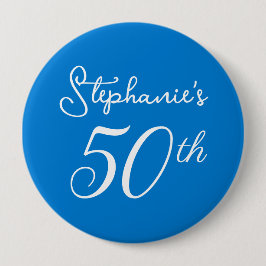 Elegant Blue Monogram 50:e Födelsedagsfesten Knapp