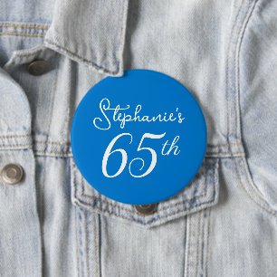 Elegant Blue Monogram 65e Födelsedagsfest Knapp