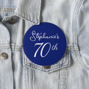 Elegant Blue Monogram 70:e Födelsedagsfesten Knapp