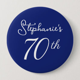 Elegant Blue Monogram 70:e Födelsedagsfesten Knapp