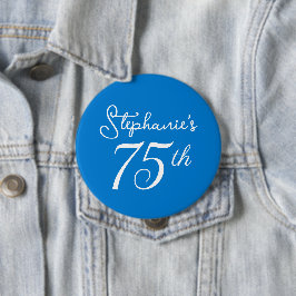 Elegant Blue Monogram 75:e Födelsedagsfest Knapp