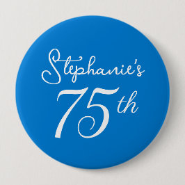 Elegant Blue Monogram 75:e Födelsedagsfest Knapp