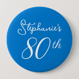 Elegant Blue Monogram 80:e Födelsedagsfesten Knapp