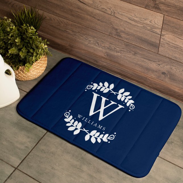 Elegant Blue Monogram Badrumsmatta (Skapare uppladdad)