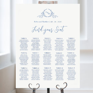 Elegant Blue Monogram Bröllop-platshållarskylt Poster