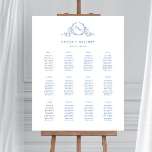 Elegant Blue Monogram Bröllop-platshållarskylt Poster