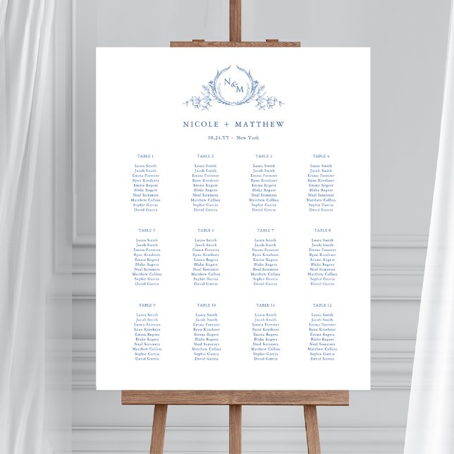 Elegant Blue Monogram Bröllop-platshållarskylt Poster (Skapare uppladdad)