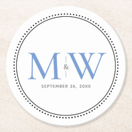 Elegant Blue Monogram Bröllop Underlägg Papper Rund