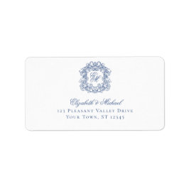 Elegant Blue Monogram Crest Wedding Address Adressetikett