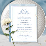 Elegant Blue Monogram Forme Watercolor Bröllop in Inbjudningar<br><div class="desc">Den vackra familjen och gästerna med den här eleganten blå bröllopsinbjudan med ömtålig botanisk personlig i hand plockade med botaniskt monogram med par initialer och bra blå vattenfärg ram i framsidan, medan den vackra vattenfärgen tvättar i blått nyck. Enkel, elegant och snyggt. Elegant med föräldrarna namn. Finns även utan föräldrar...</div>