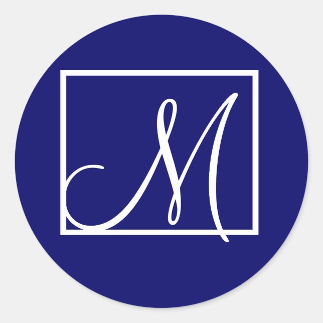 Elegant Blue Monogram - första etikett för Bröllop (Framsida)