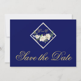 Elegant Blue Monogram Guld Spara datum Spara Datumet
